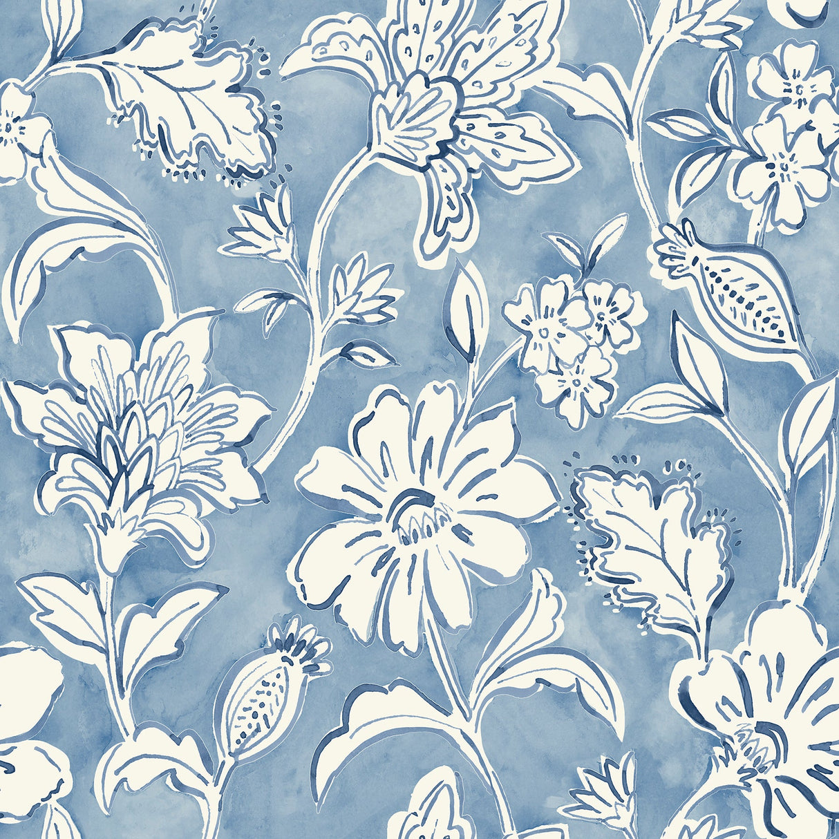 Chesapeake 4071-71040 Plumeria Blue Floral Trail Wallpaper