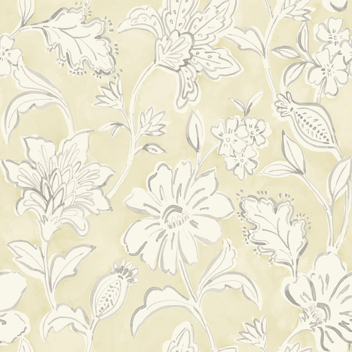 Chesapeake 4071-71041 Plumeria Yellow Floral Trail Wallpaper