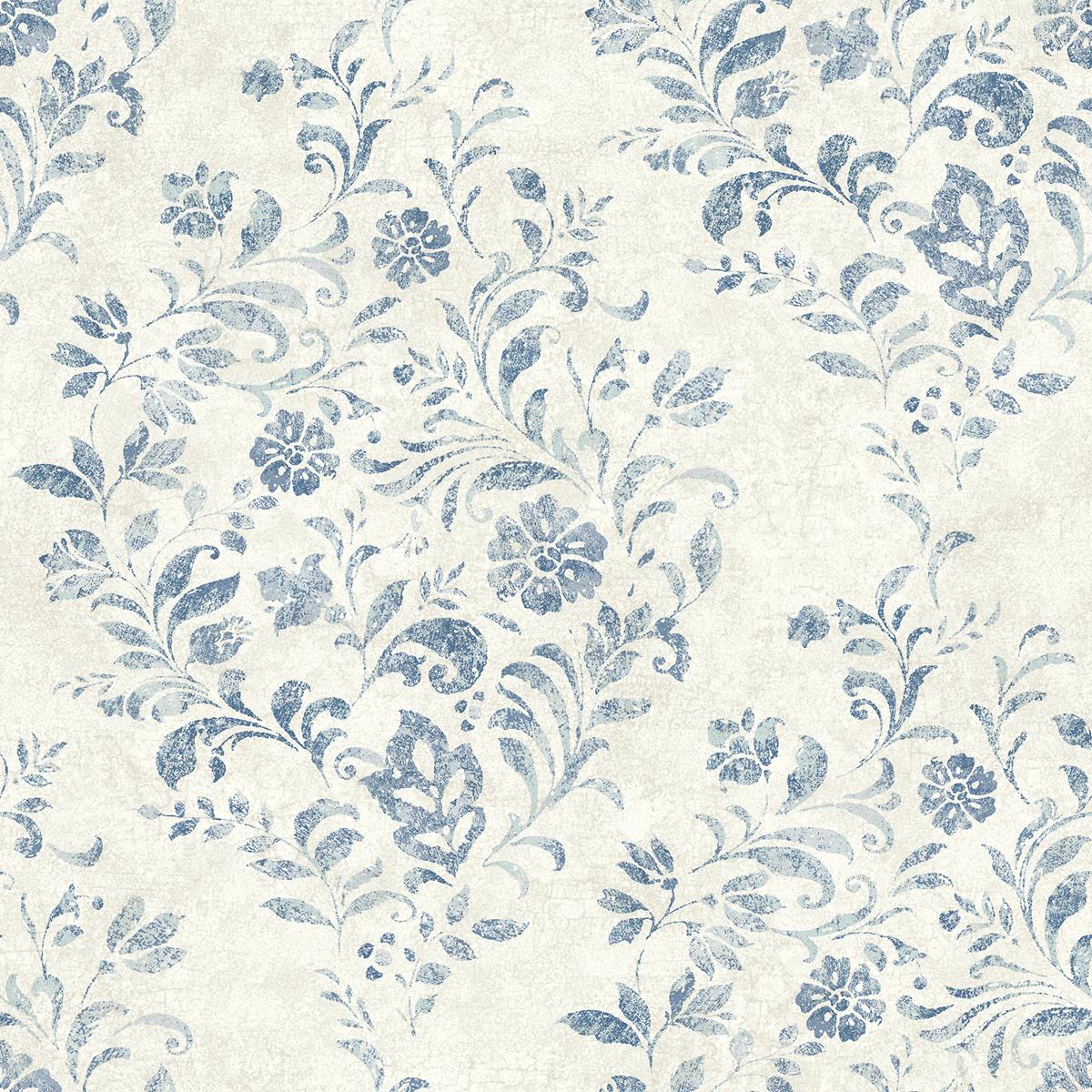Chesapeake 4072-70006 Isidore Blue Scroll Wallpaper