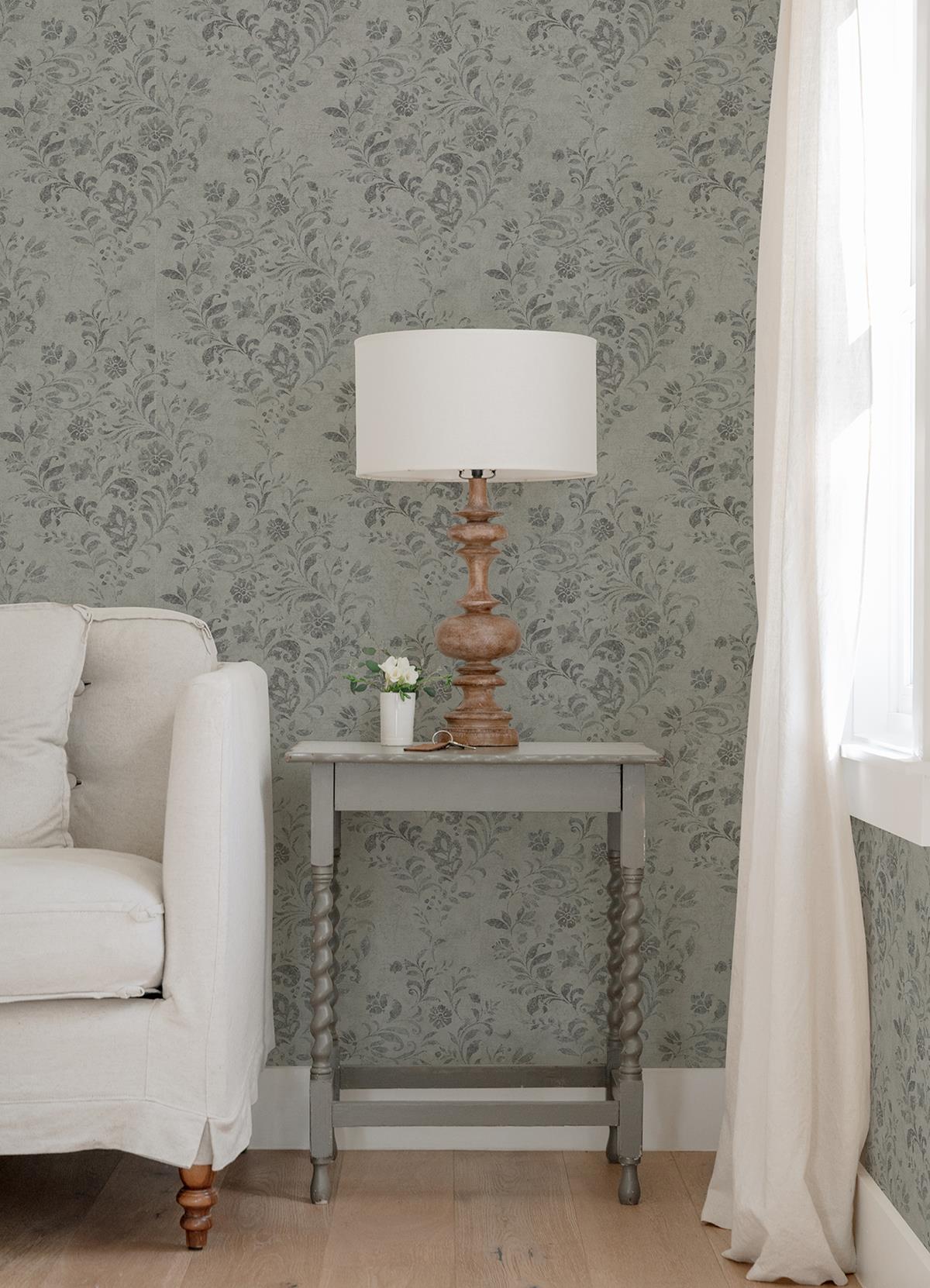 Chesapeake 4072-70008 Isidore Grey Scroll Wallpaper