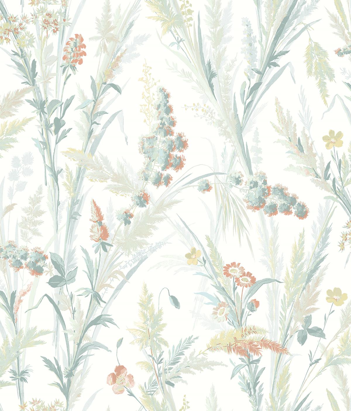 Chesapeake 4072-70031 Hillaire Teal Meadow Wallpaper