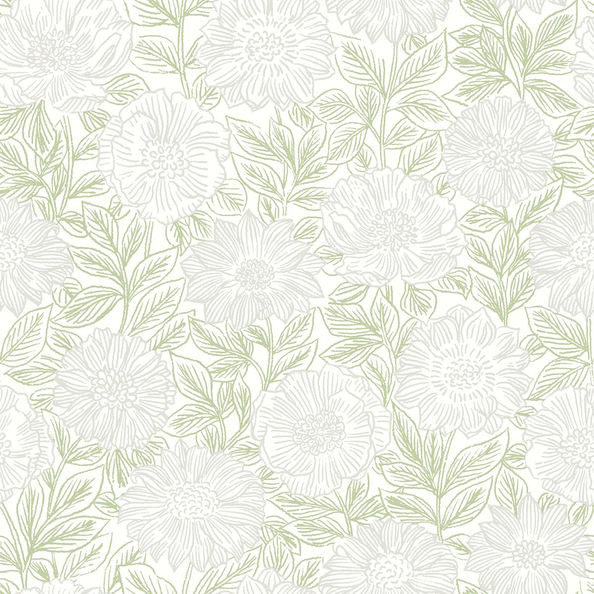 Chesapeake 4072-70044 Faustin Green Floral Wallpaper
