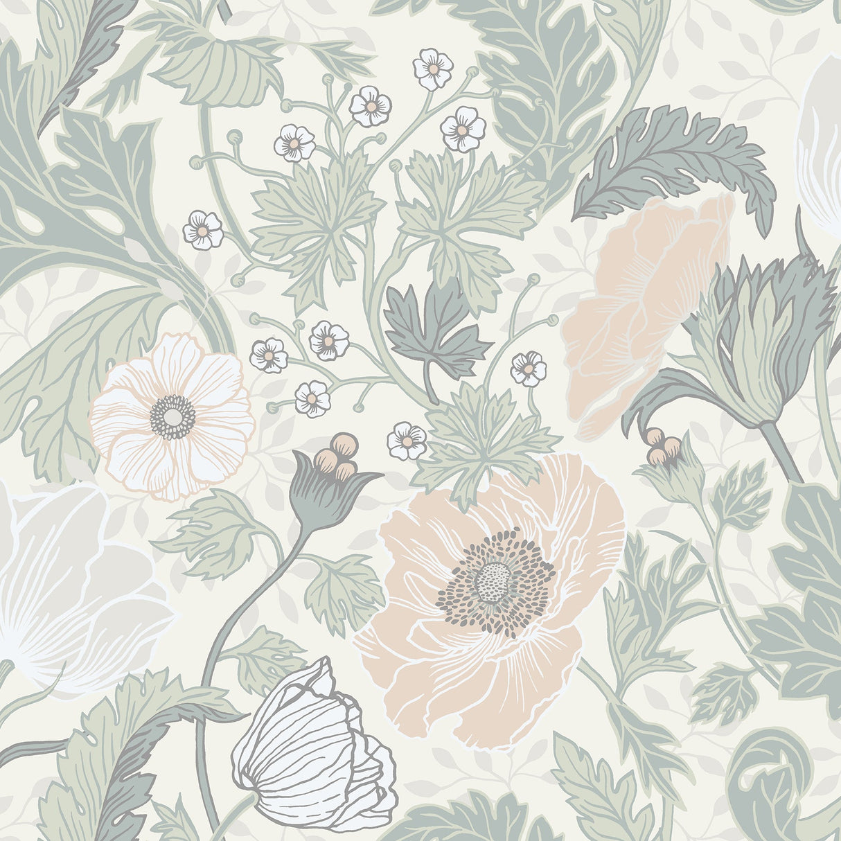 A-Street Prints 4080-33000 Anemone Light Grey Floral Wallpaper