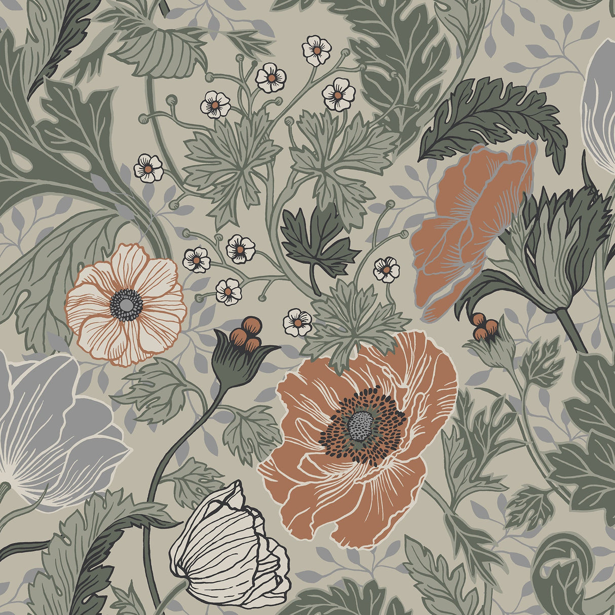 A-Street Prints 4080-33001 Anemone Grey Floral Wallpaper
