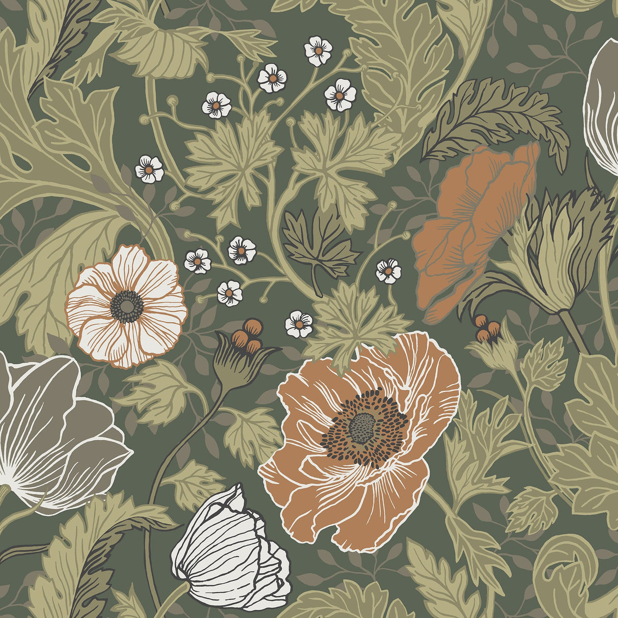 A-Street Prints 4080-44104 Anemone Green Floral Wallpaper