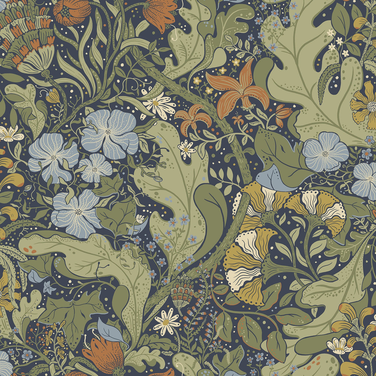 A-Street Prints 4080-83102 Elise Indigo Nouveau Gardens Wallpaper
