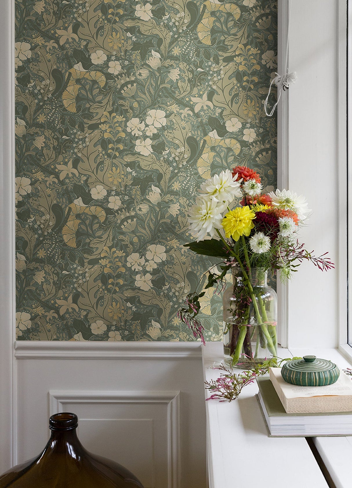 A-Street Prints 4080-83104 Elise Sea Green Nouveau Gardens Wallpaper