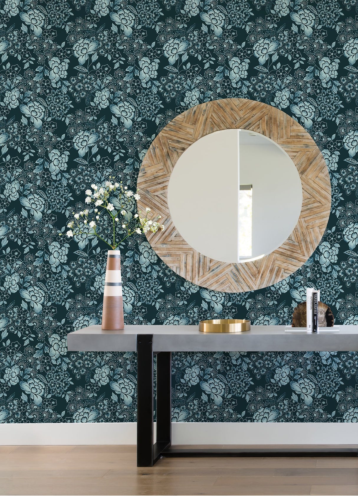 A-Street Prints 4081-26300 Irina Navy Floral Blooms Wallpaper