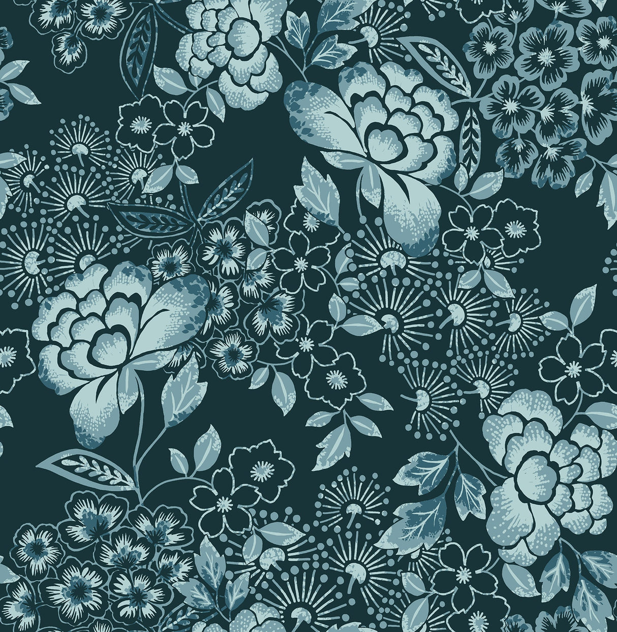 A-Street Prints 4081-26300 Irina Navy Floral Blooms Wallpaper