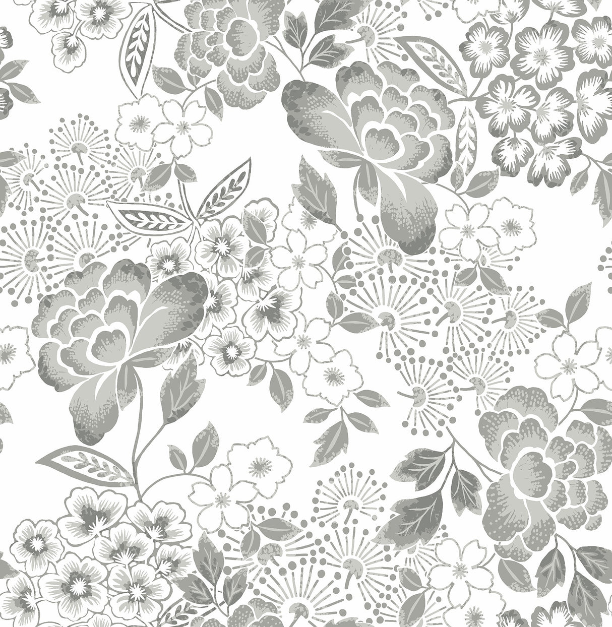 A-Street Prints 4081-26303 Irina Grey Floral Blooms Wallpaper