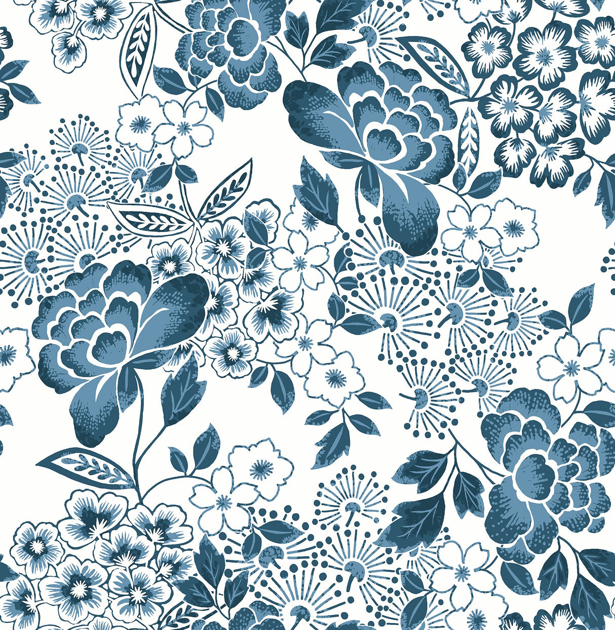 A-Street Prints 4081-26304 Irina Blue Floral Blooms Wallpaper