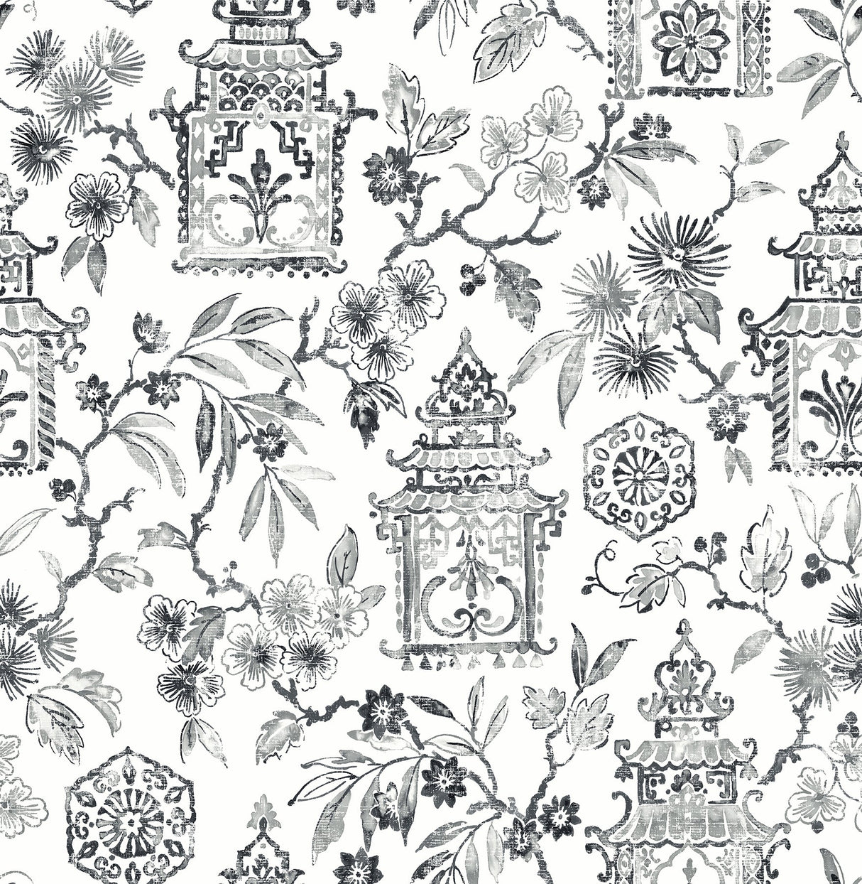 A-Street Prints 4081-26311 Helaine Charcoal Pagoda Wallpaper