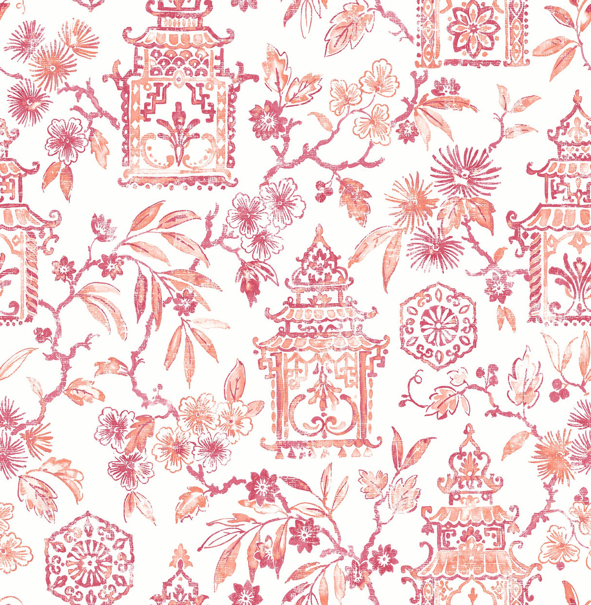 A-Street Prints 4081-26313 Helaine Coral Pagoda Wallpaper