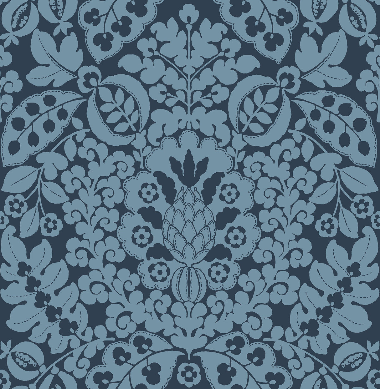 A-Street Prints 4081-26334 Marni Navy Fruit Damask Wallpaper