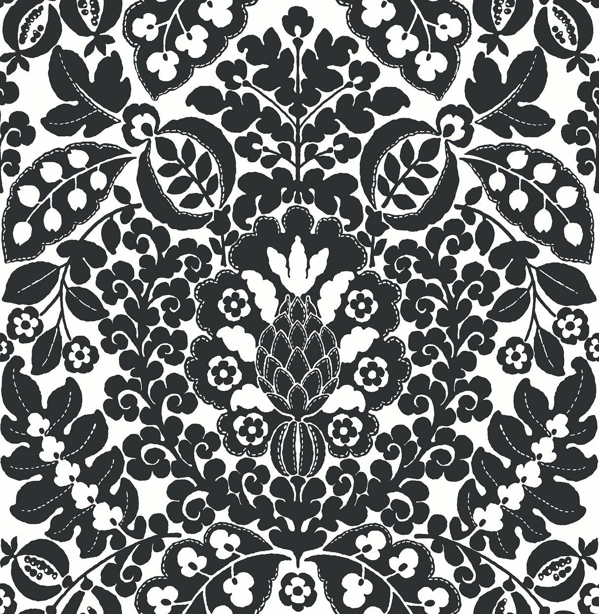 A-Street Prints 4081-26337 Marni Black Fruit Damask Wallpaper