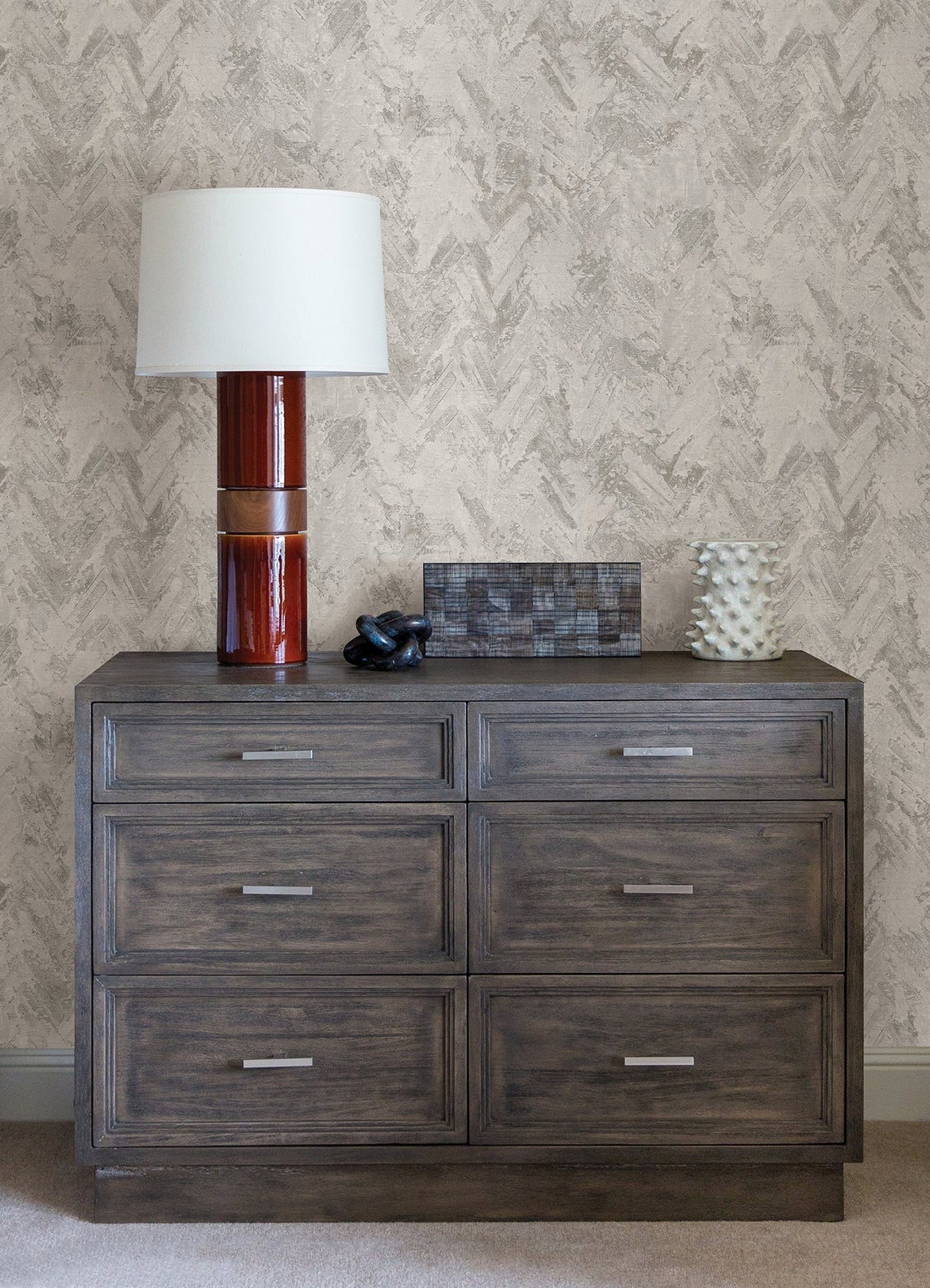 A-Street Prints 4105-86610 Amesemi Light Grey Distressed Herringbone Wallpaper