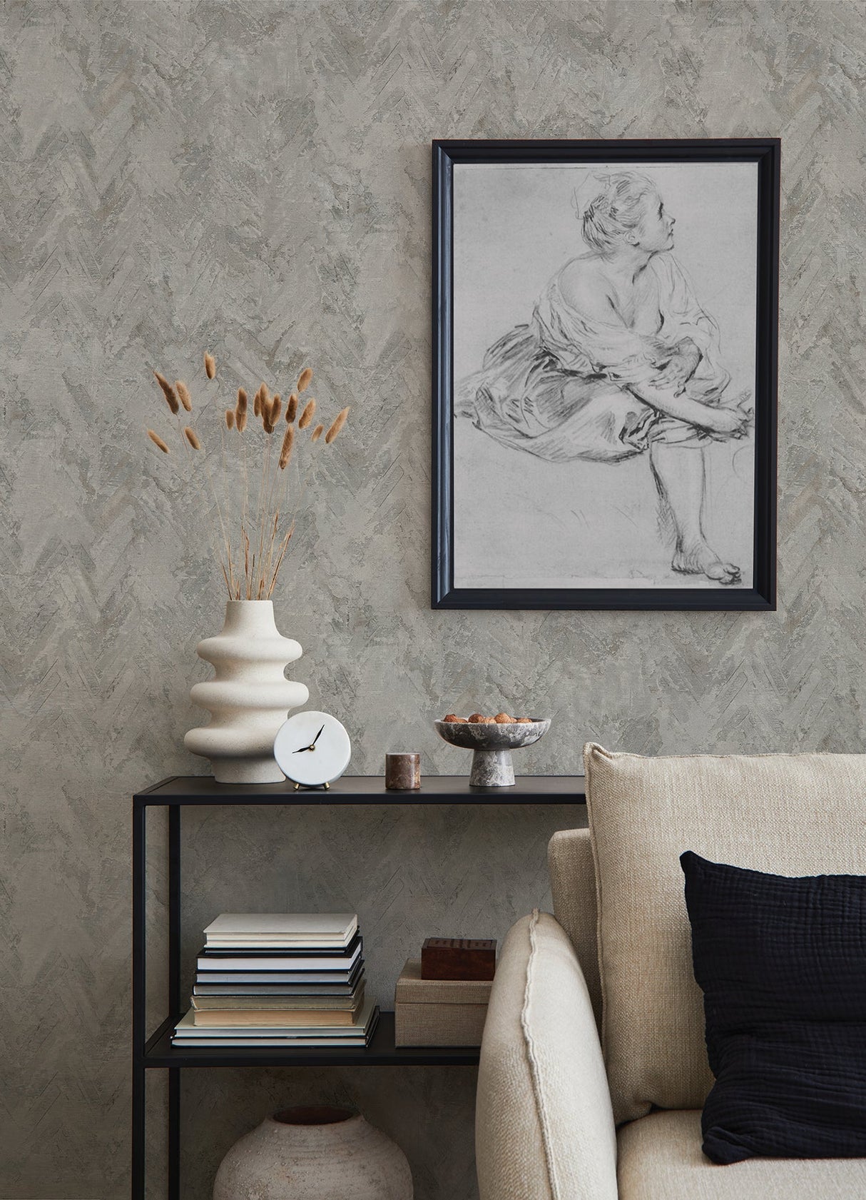A-Street Prints 4105-86612 Amesemi Grey Distressed Herringbone Wallpaper