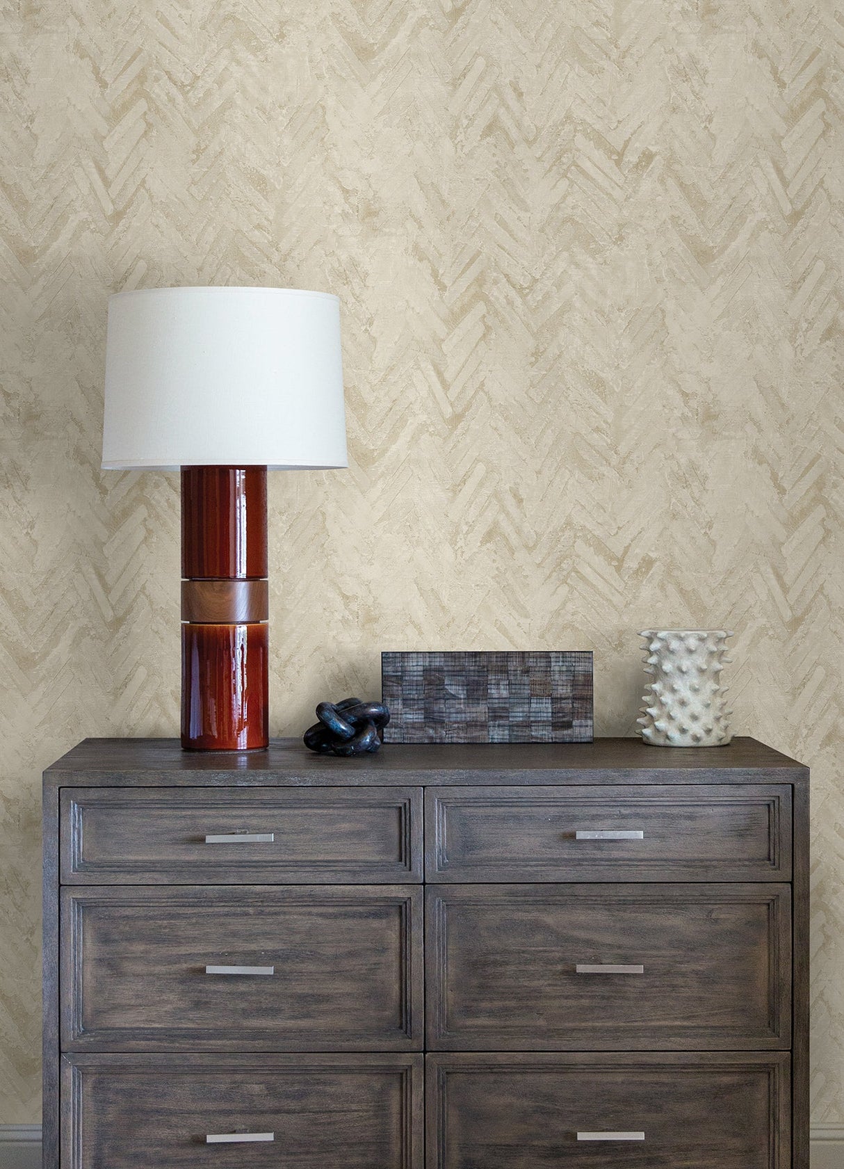 A-Street Prints 4105-86613 Amesemi Cream Distressed Herringbone Wallpaper