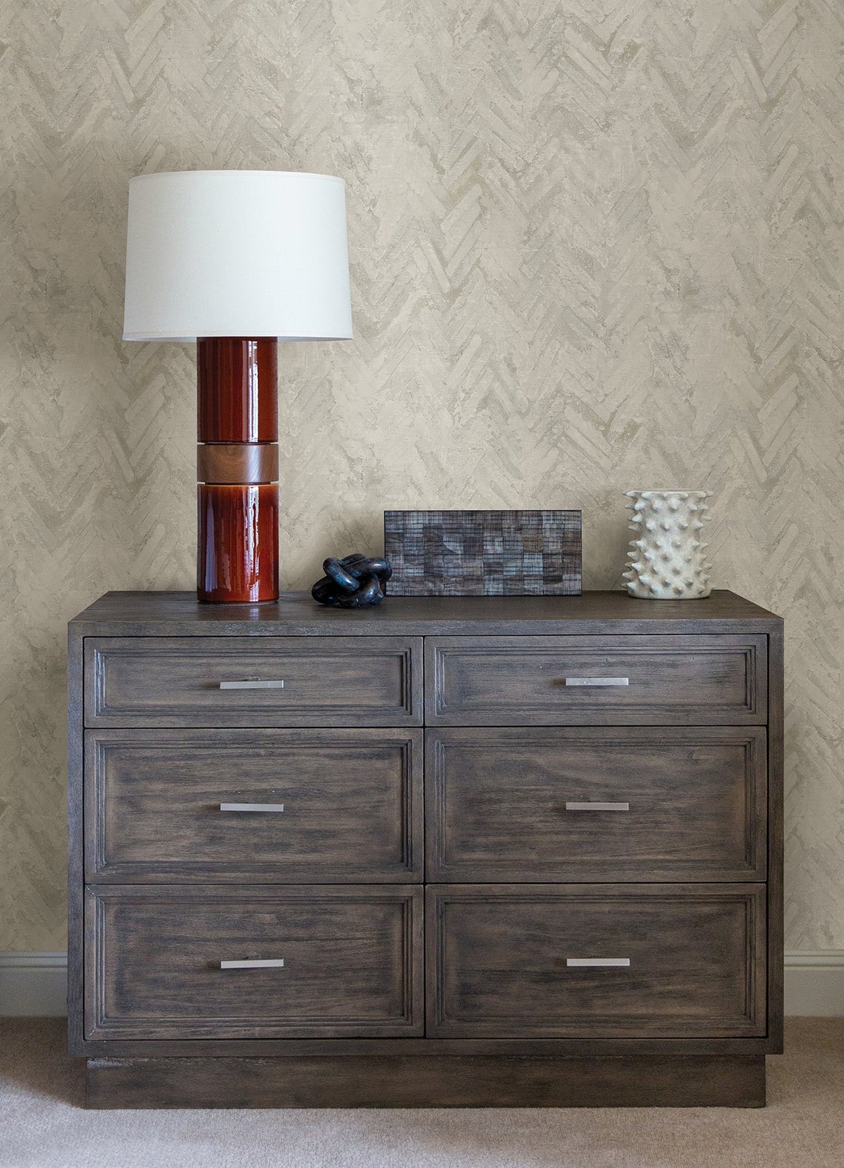 A-Street Prints 4105-86614 Amesemi Off-White Distressed Herringbone Wallpaper