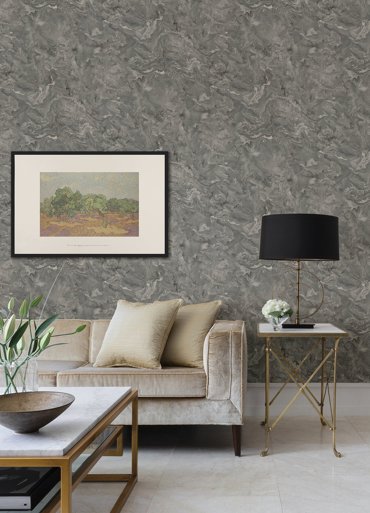 A-Street Prints 4105-86618 Meness Grey Metallic Marbling Wallpaper