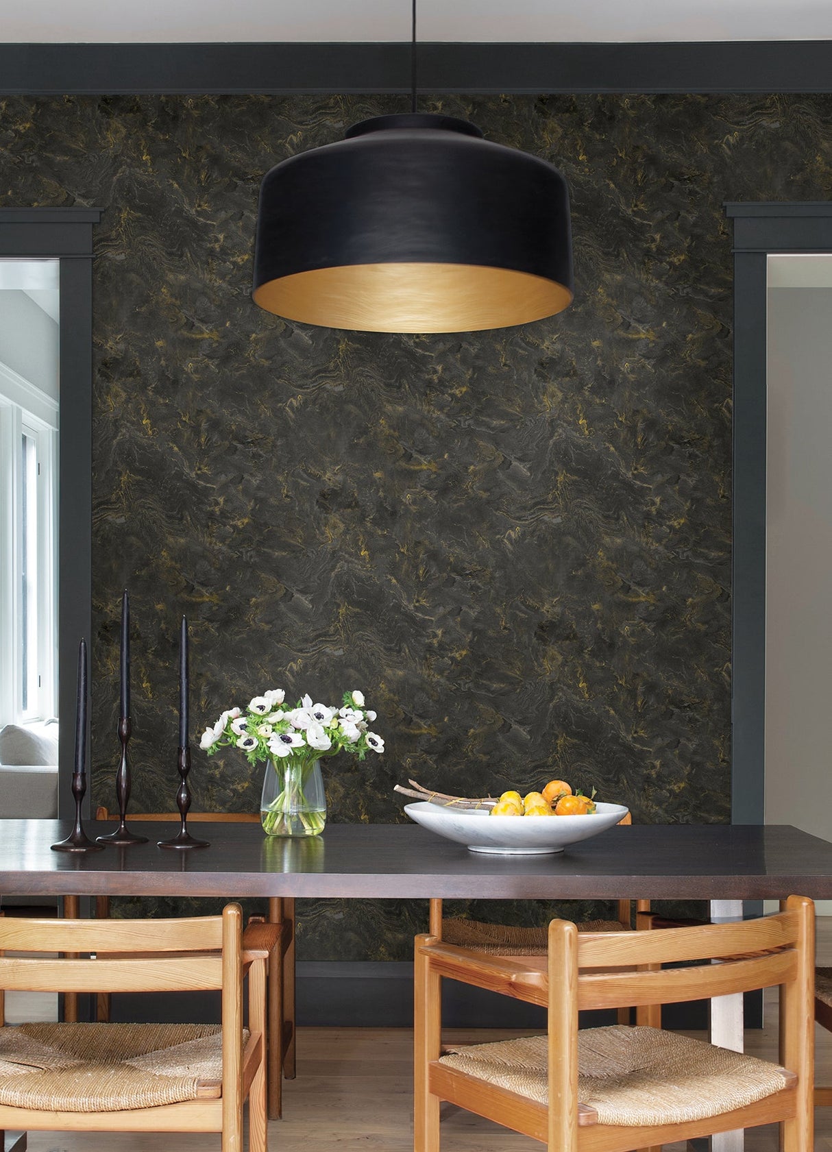 A-Street Prints 4105-86619 Meness Black Metallic Marbling Wallpaper