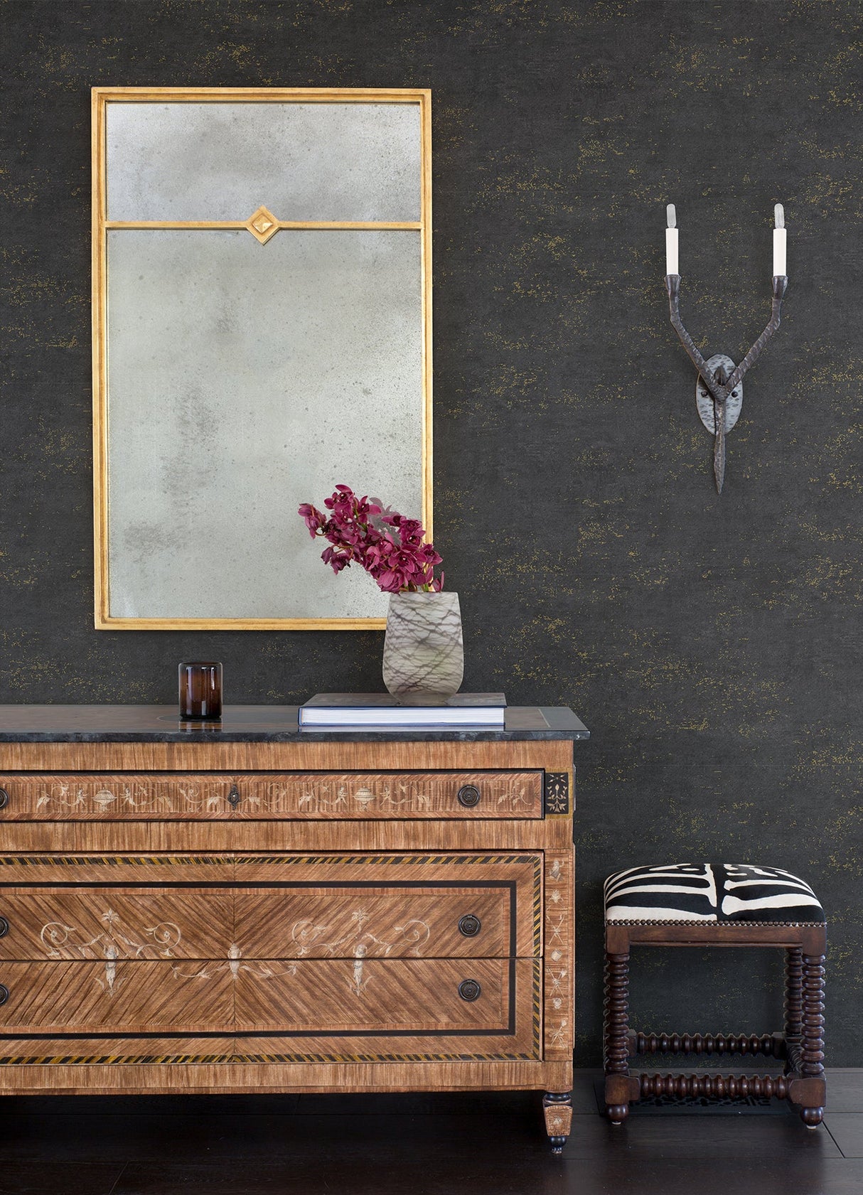 A-Street Prints 4105-86623 Elatha Charcoal Gilded Texture Wallpaper