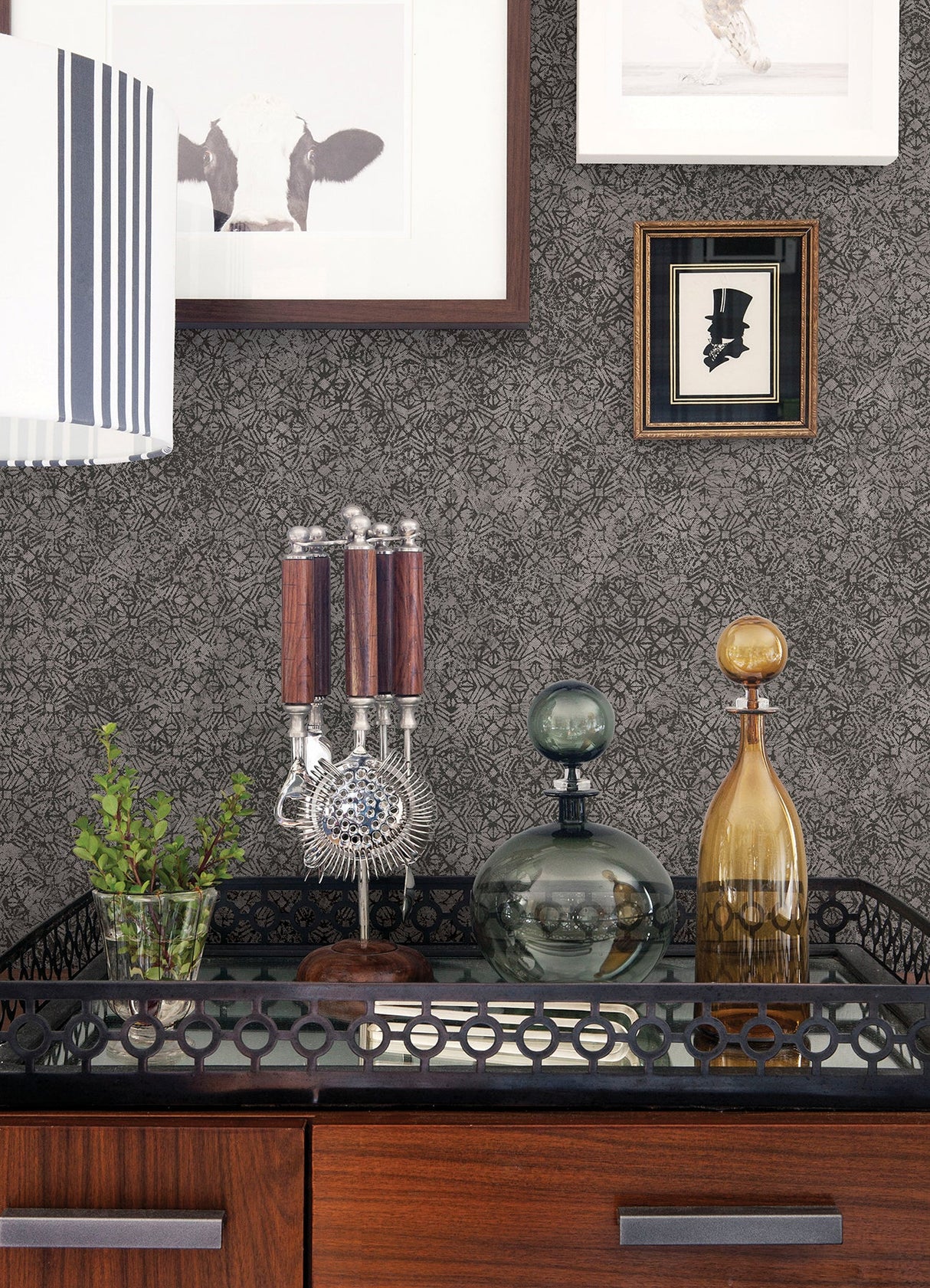 A-Street Prints 4105-86627 Hirawa Pewter Metallic Mosaic Wallpaper