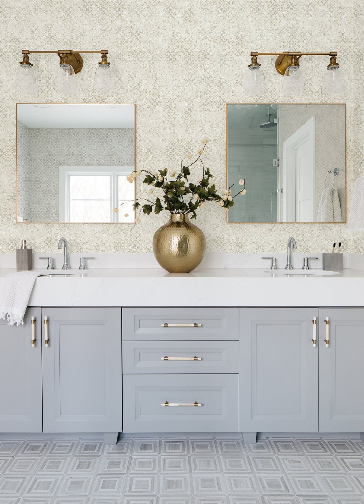 A-Street Prints 4105-86663 Khauta Champagne Floral Geometric Wallpaper