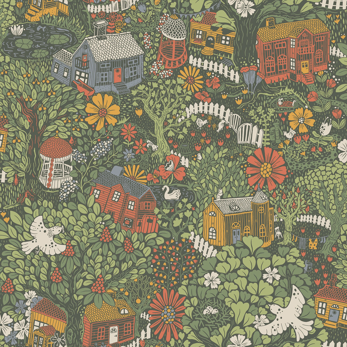 A-Street Prints 4111-63003 Bygga Bo Green Woodland Village Wallpaper