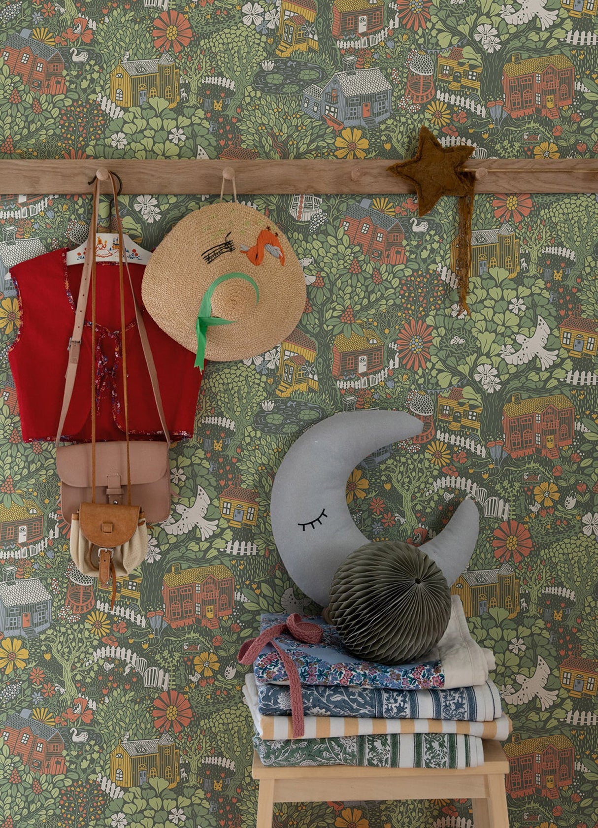 A-Street Prints 4111-63003 Bygga Bo Green Woodland Village Wallpaper