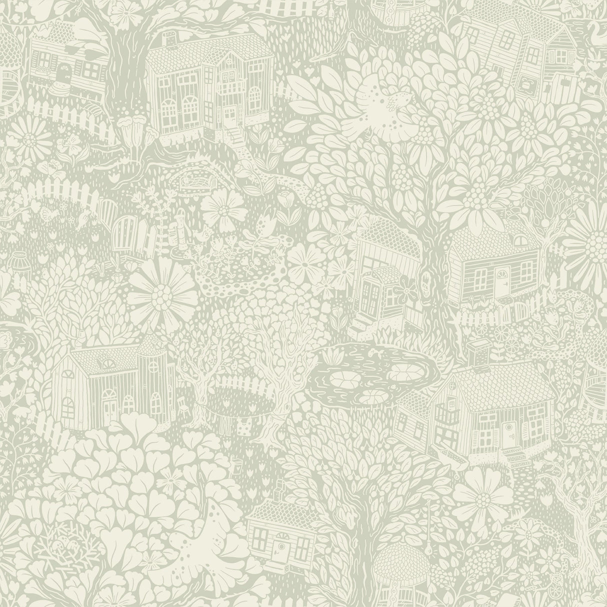 A-Street Prints 4111-63004 Bygga Bo Seafoam Woodland Village Wallpaper