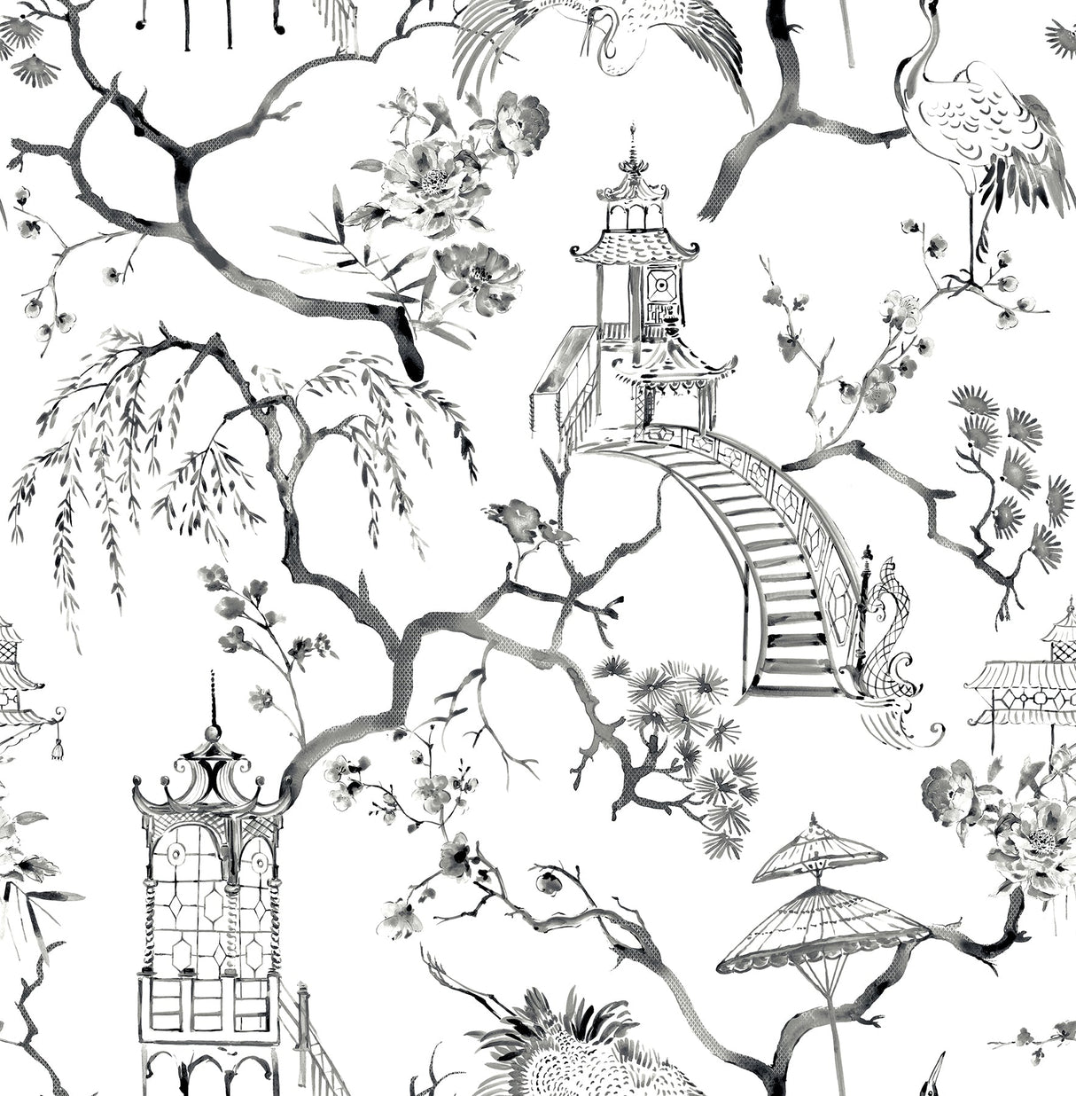 A-Street Prints 4120-26809 Serena Charcoal Chinoiserie Wallpaper