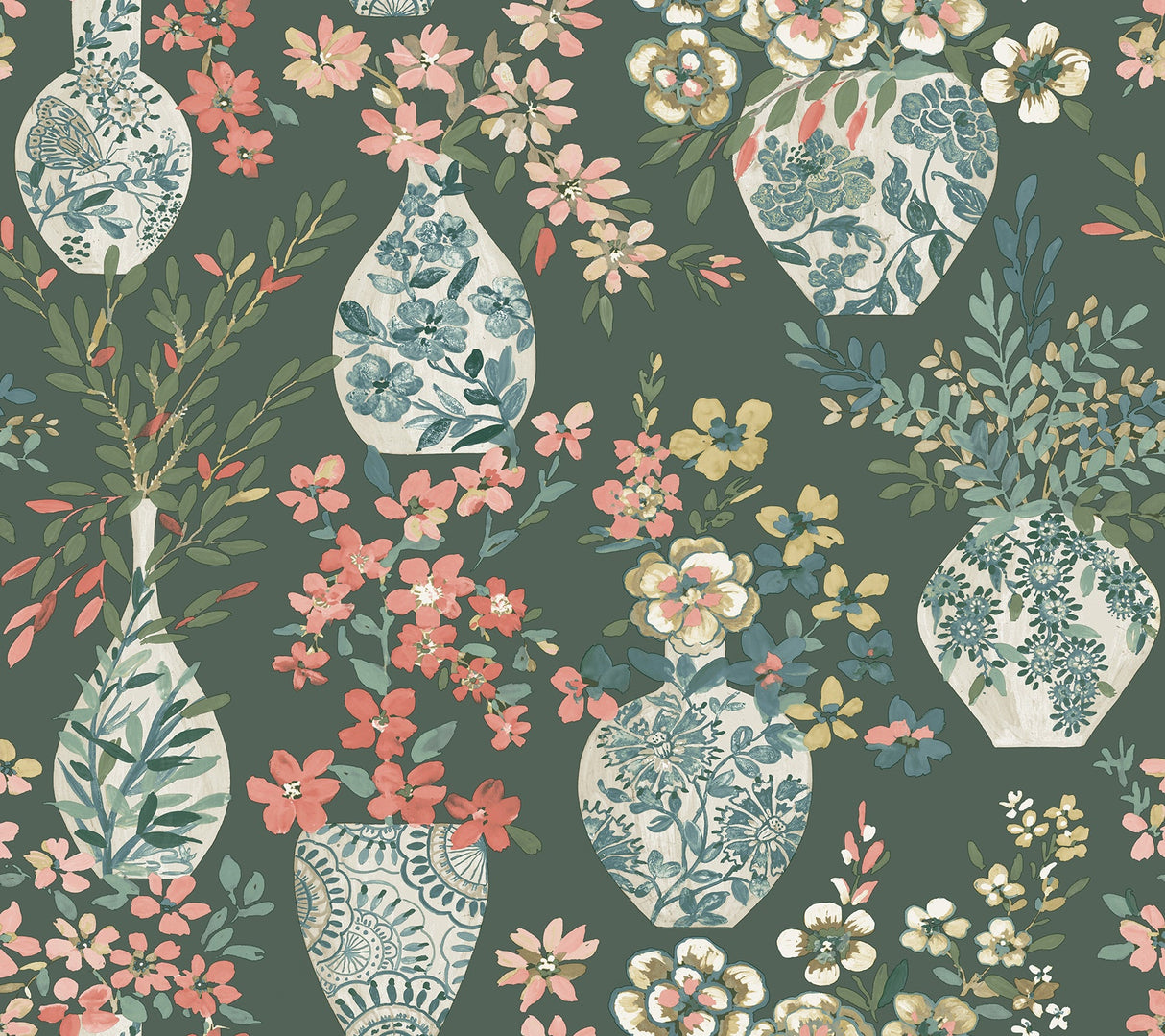 A-Street Prints 4120-72002 Harper Brown Floral Vase Wallpaper - Eade's Wallpaper