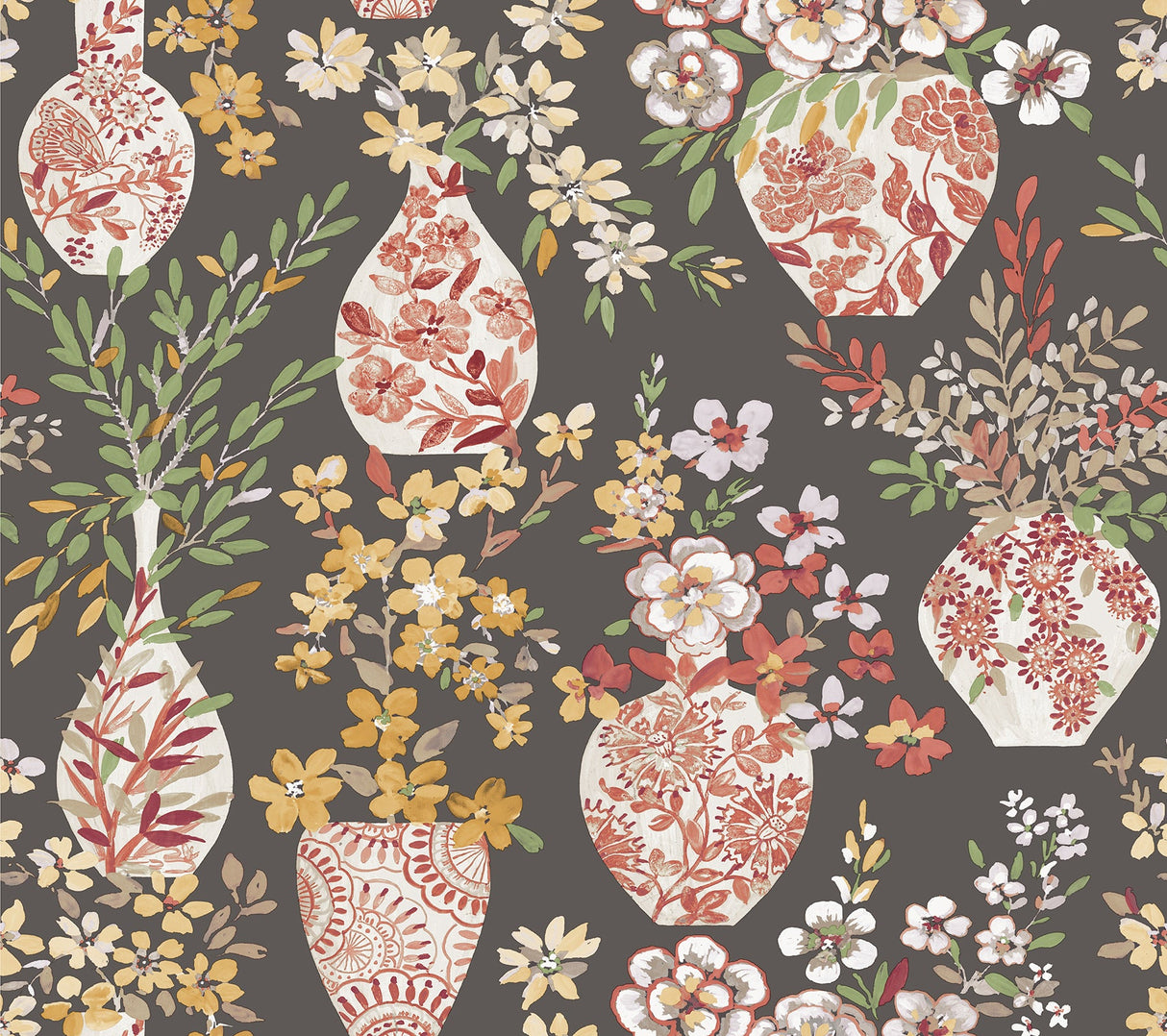 A-Street Prints 4120-72003 Harper Brown Floral Vase Wallpaper - Eade's Wallpaper