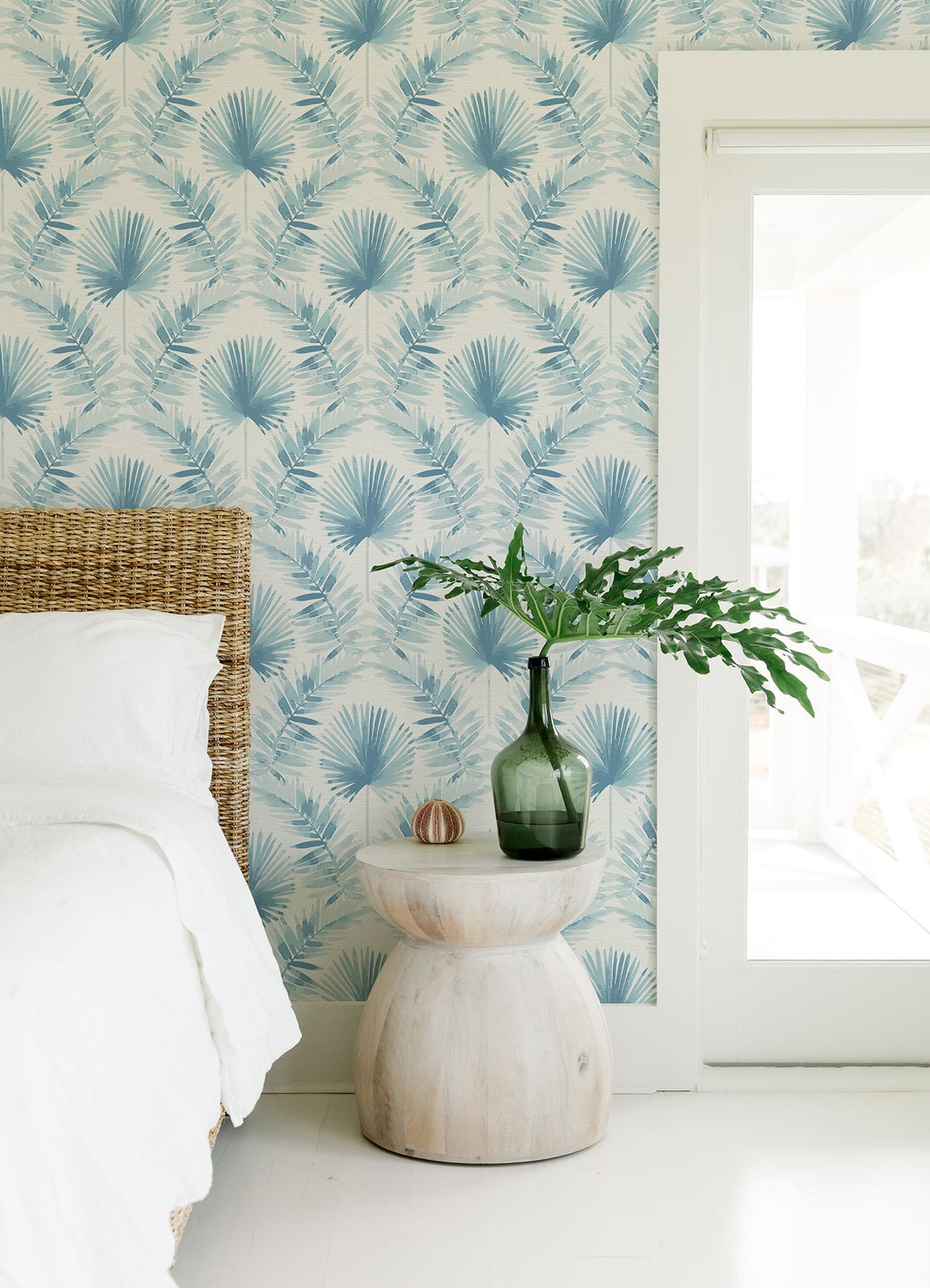 A-Street Prints 4121-26916 Calla Blue Painted Palm Wallpaper