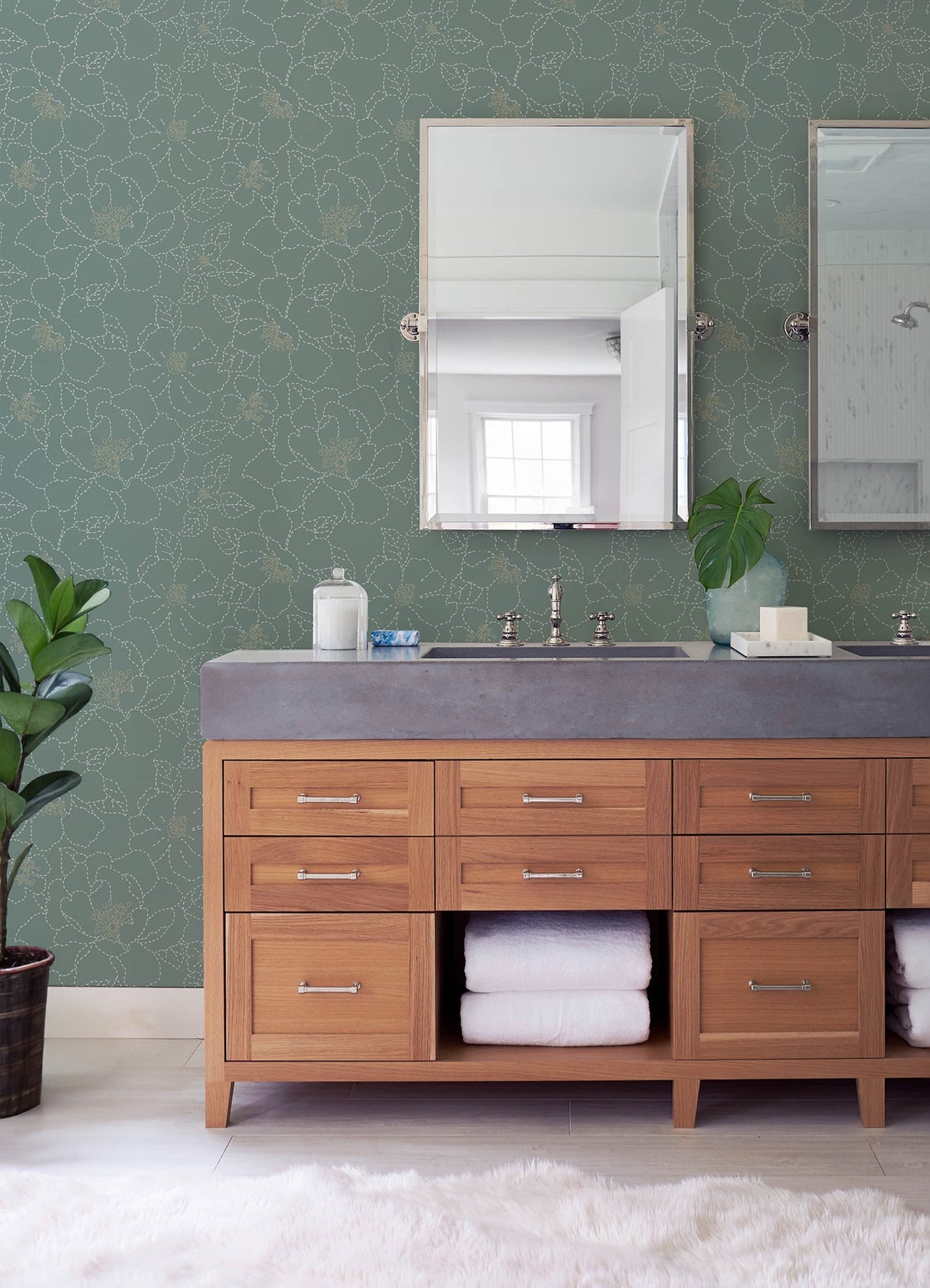 A-Street Prints 4122-27007 Gardena Sea Green Embroidered Floral Wallpaper - Eade's Wallpaper