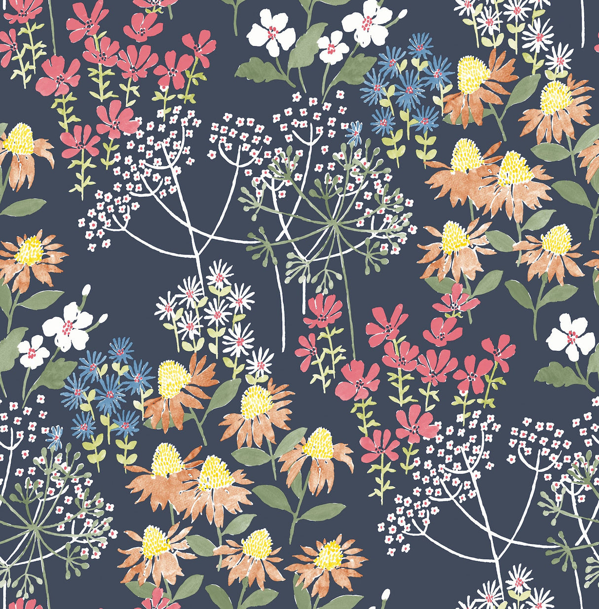 A-Street Prints 4122-27016 Cultivate Navy Springtime Blooms Wallpaper