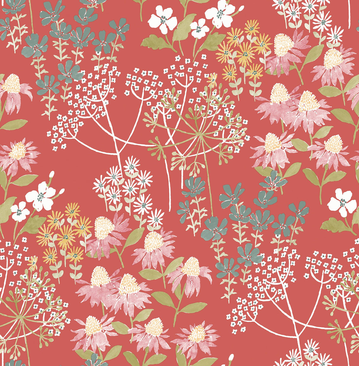 A-Street Prints 4122-27019 Cultivate Red Springtime Blooms Wallpaper