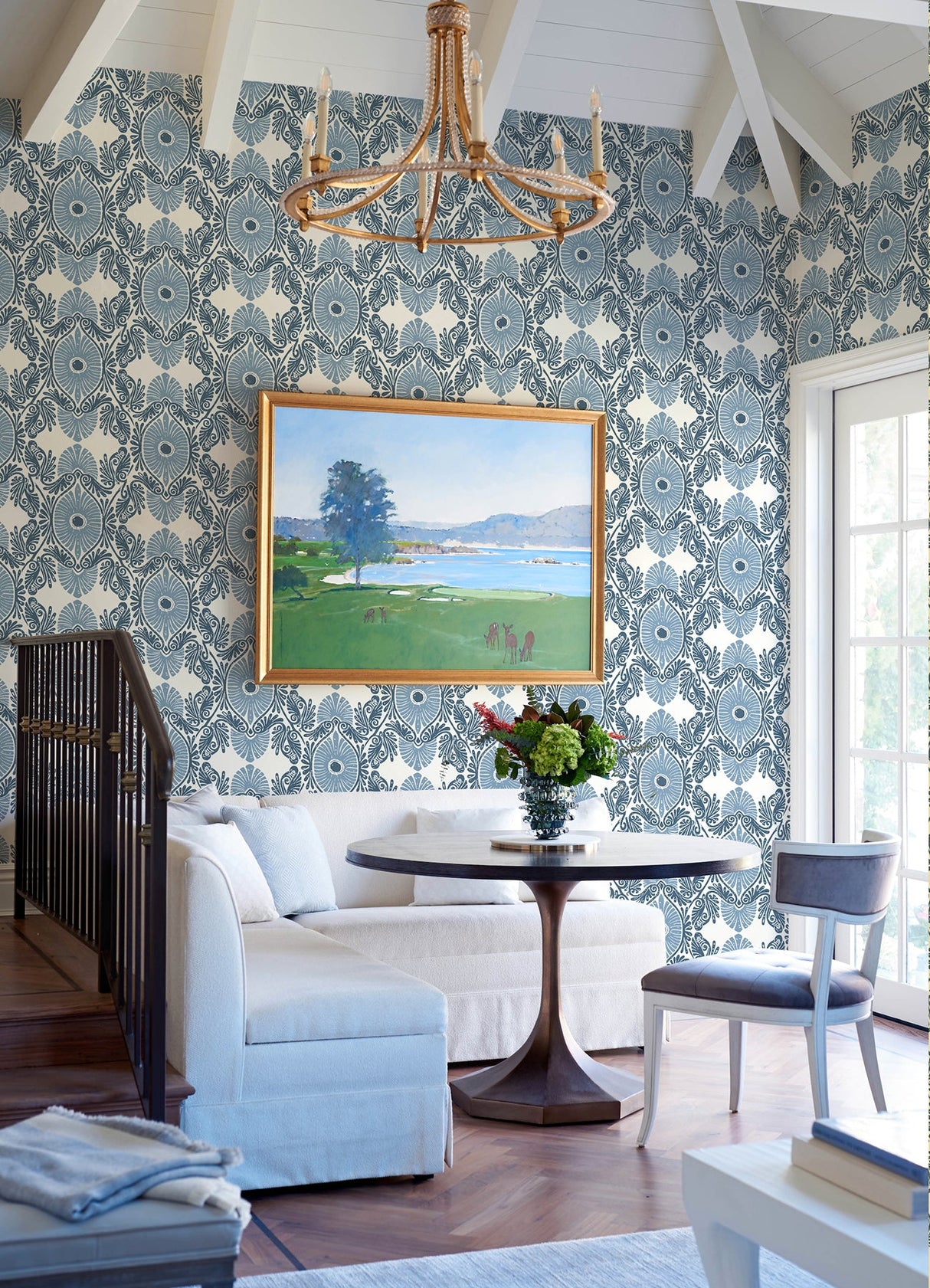 A-Street Prints 4122-72401 Villa Blue Embellished Ogee Wallpaper