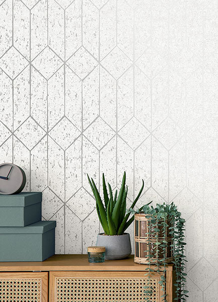 Eade’s Hayden White Concrete Trellis Wallpaper White