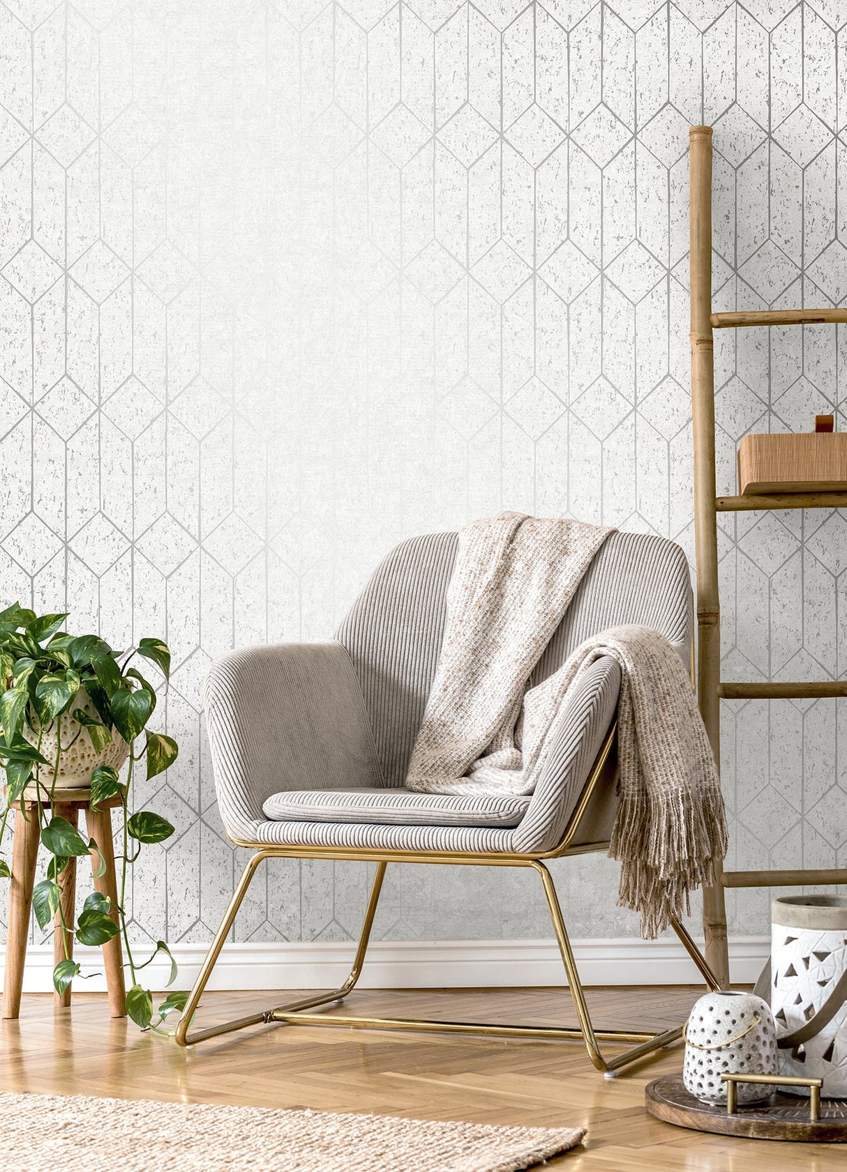 Eade’s Hayden White Concrete Trellis Wallpaper White