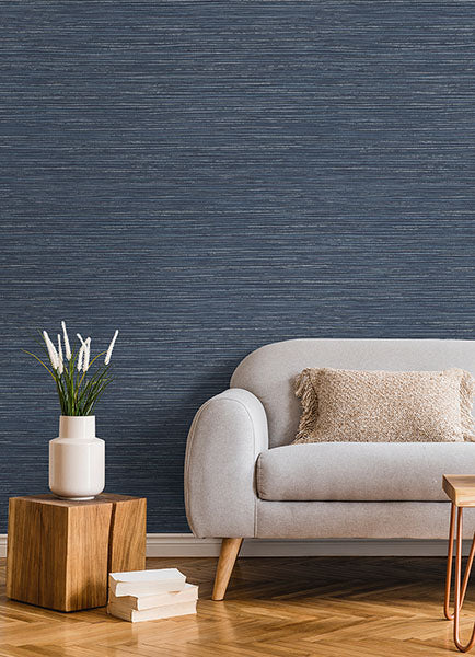 Eade’s Alton Indigo Faux Grasscloth Wallpaper Indigo