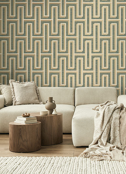 Eade’s Henley Teal Geometric Grasscloth Wallpaper Teal