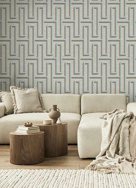 Eade’s Henley Light Blue Geometric Grasscloth Wallpaper Ligh