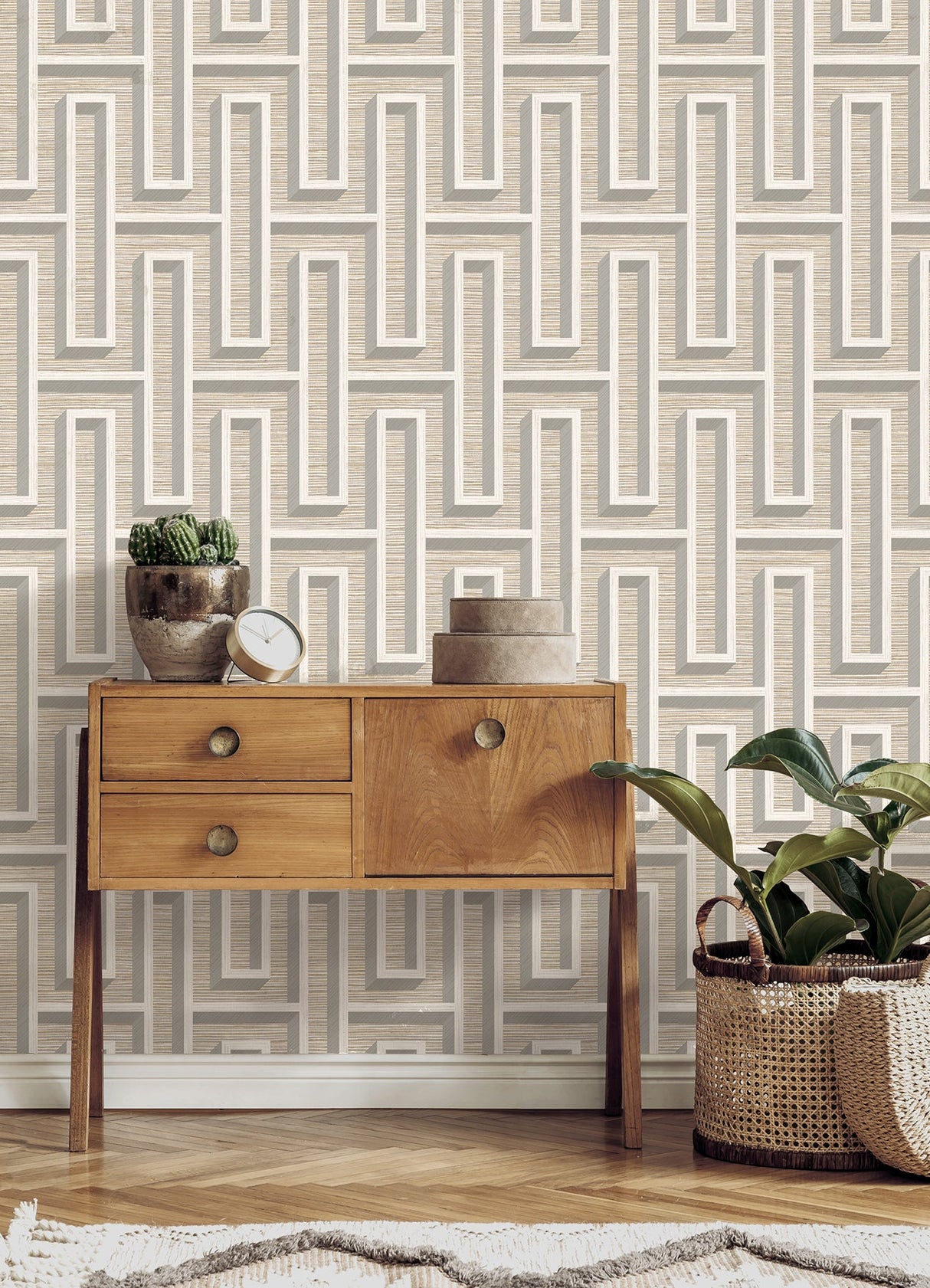 Eade’s Henley Taupe Geometric Grasscloth Wallpaper Taupe