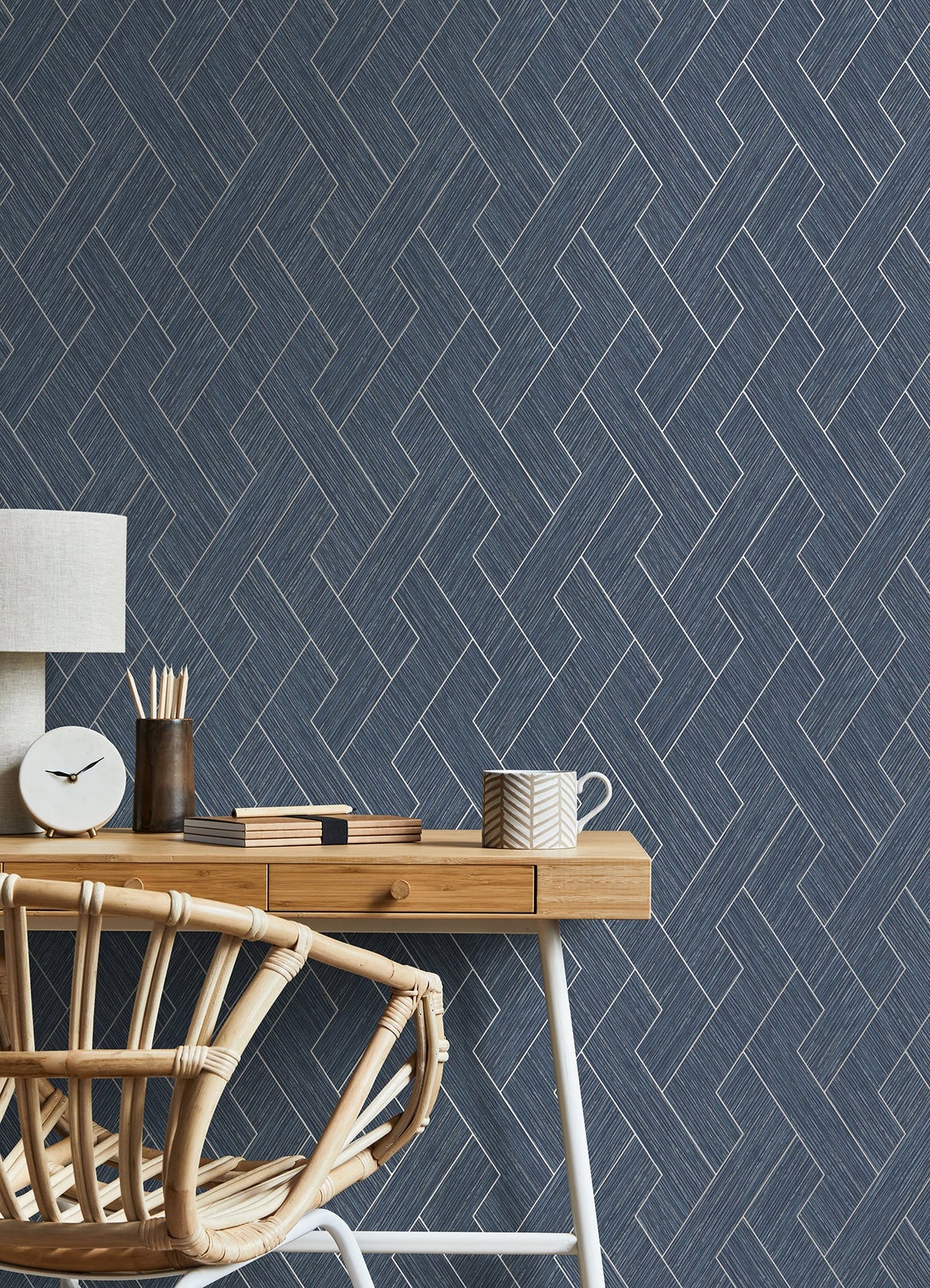 Eade’s Ember Indigo Geometric Basketweave Wallpaper Indigo