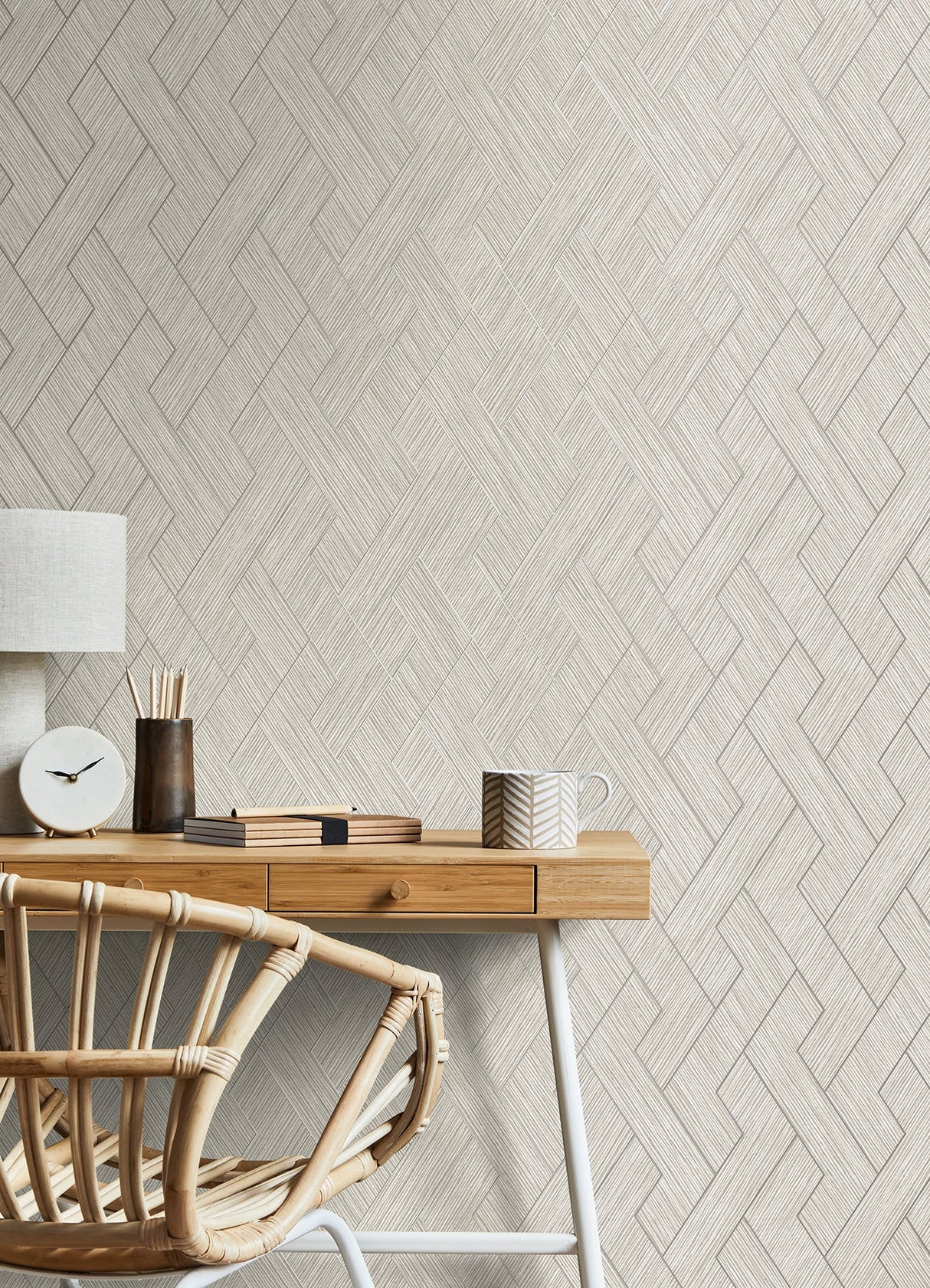 Eade’s Ember Light Grey Geometric Basketweave Wallpaper Ligh