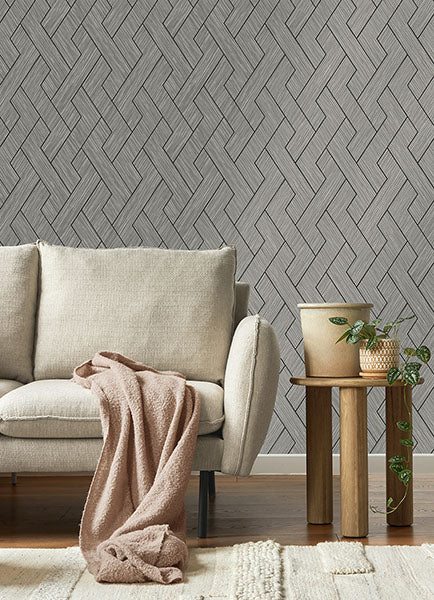 Eade’s Ember Grey Geometric Basketweave Wallpaper Grey