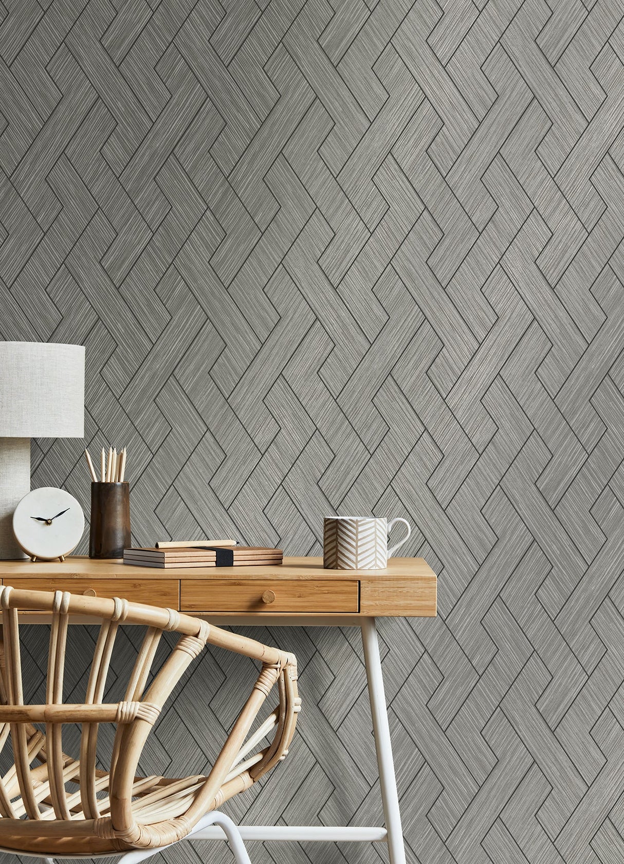 Eade’s Ember Grey Geometric Basketweave Wallpaper Grey