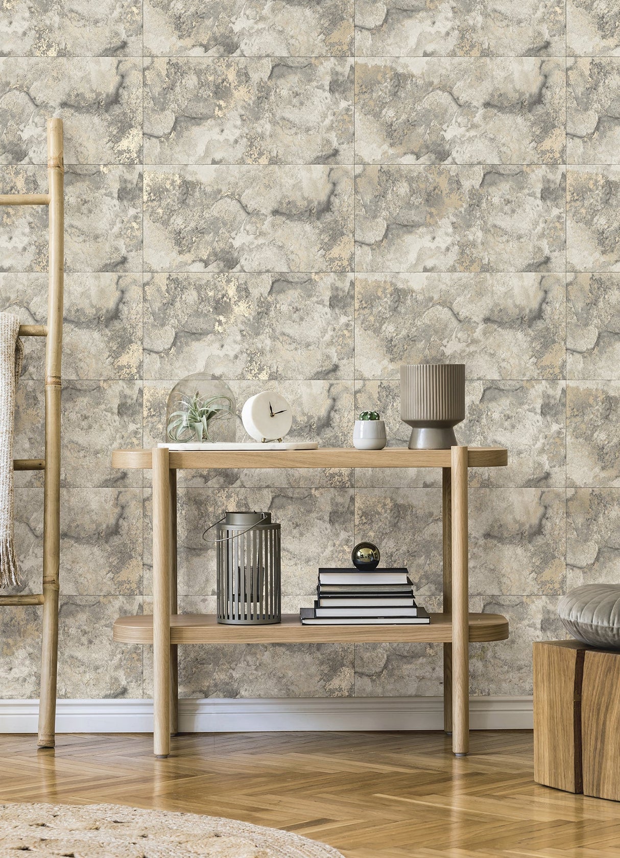 Eade’s Aria Light Grey Marbled Tile Wallpaper Light Grey